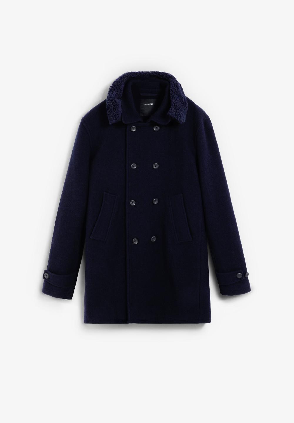 Scalpers DOUBLE BREASTED WOOL COAT NAVY