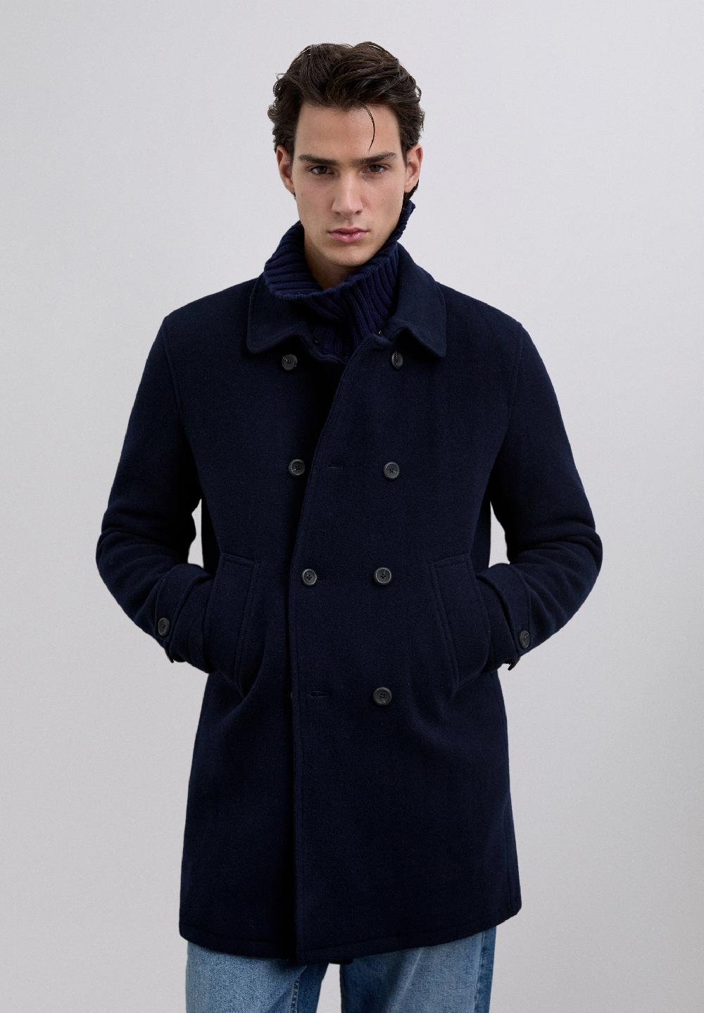 Scalpers DOUBLE BREASTED WOOL COAT NAVY