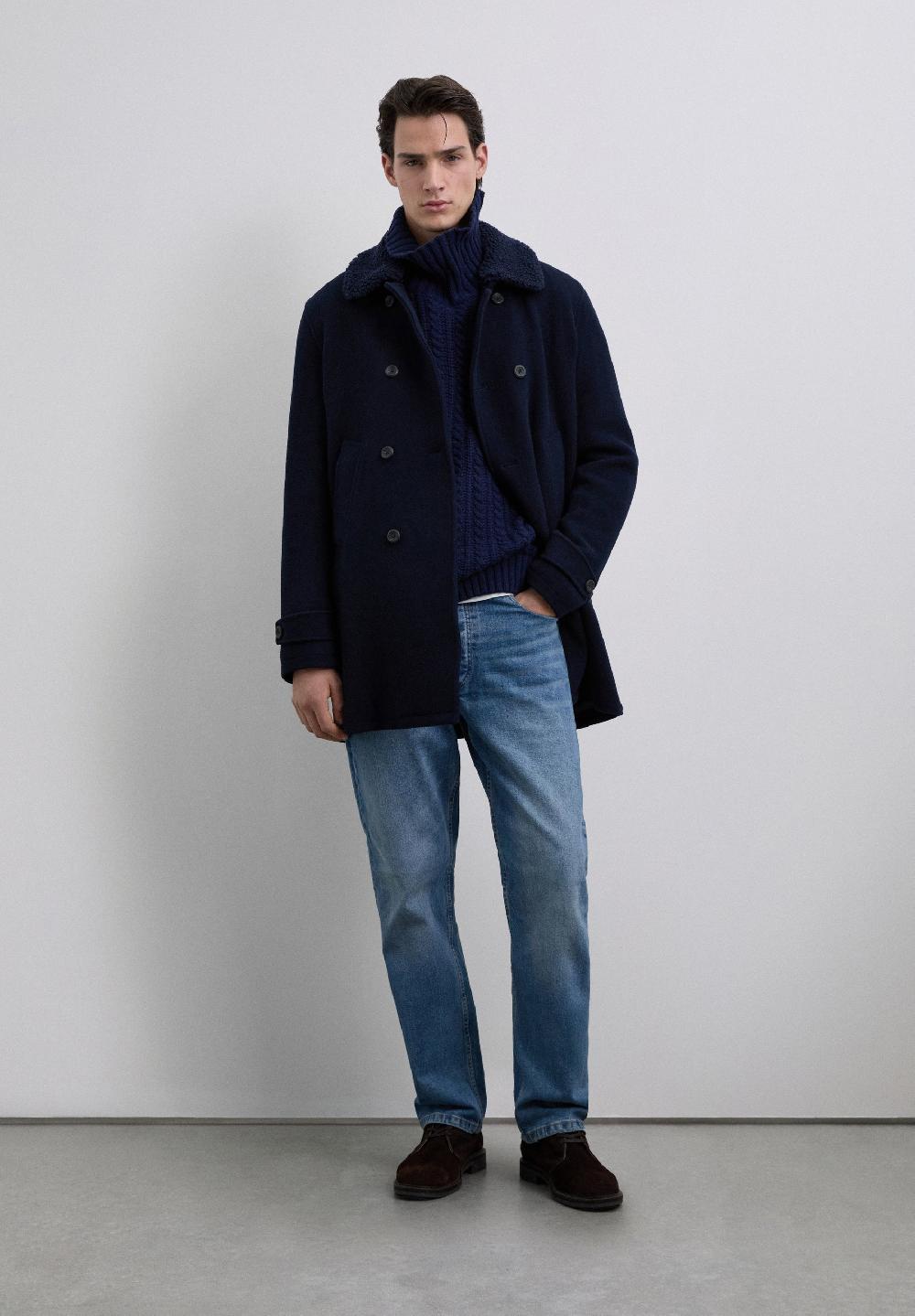 Scalpers DOUBLE BREASTED WOOL COAT NAVY