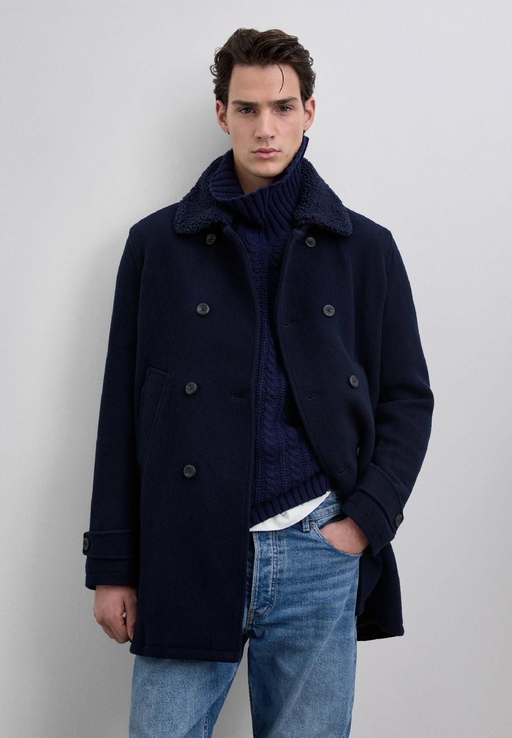 Scalpers DOUBLE BREASTED WOOL COAT NAVY