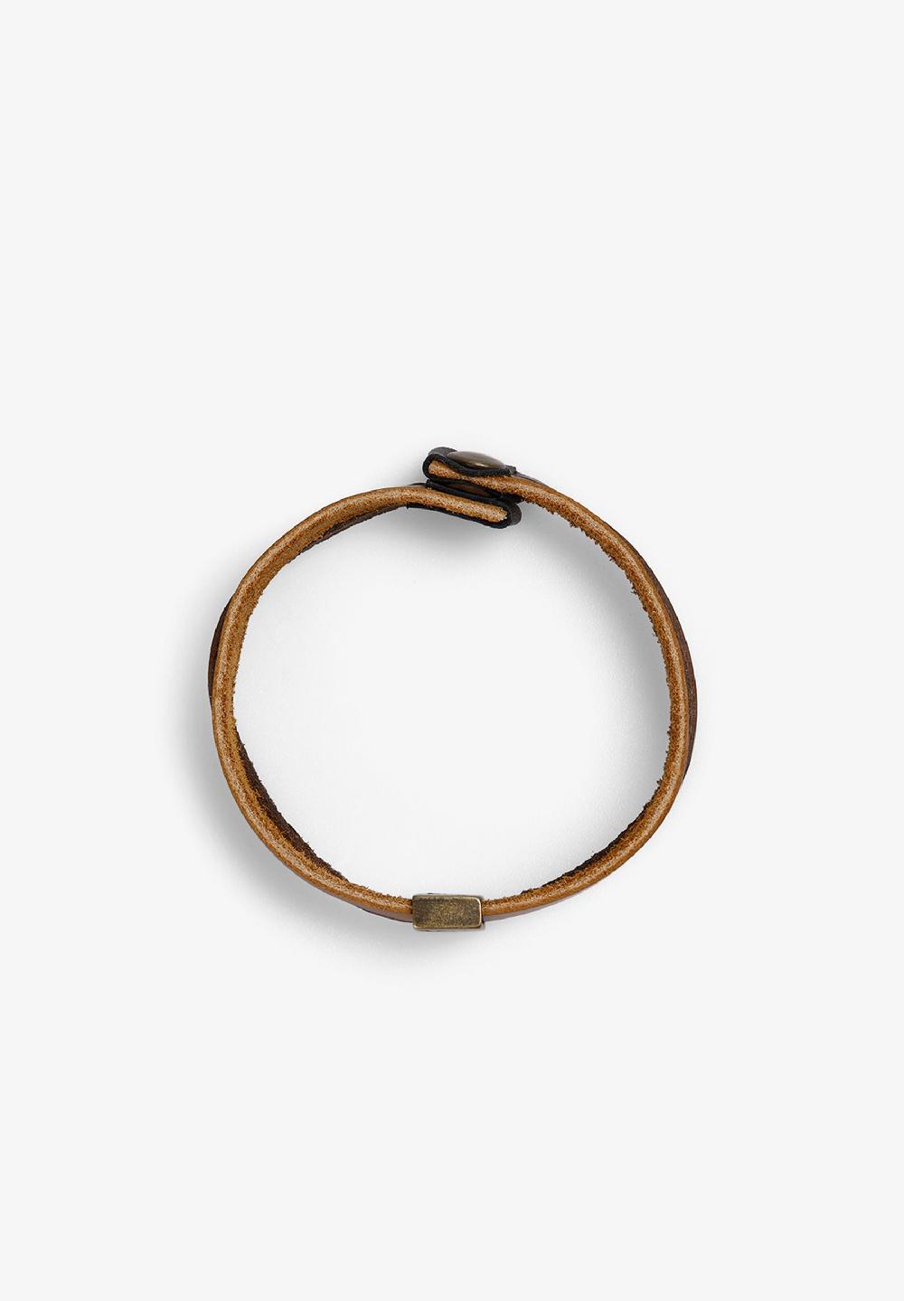 Scalpers DOUBLE LEATHER BRACELET WITH SKULL BROWN