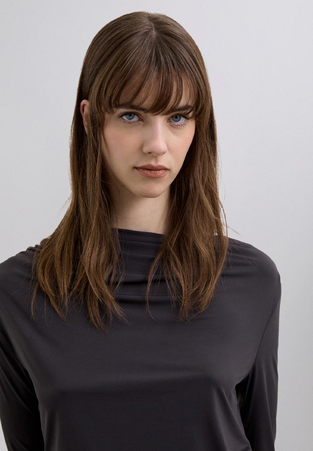 Scalpers DRAPED NECKLINE T-SHIRT BROWN