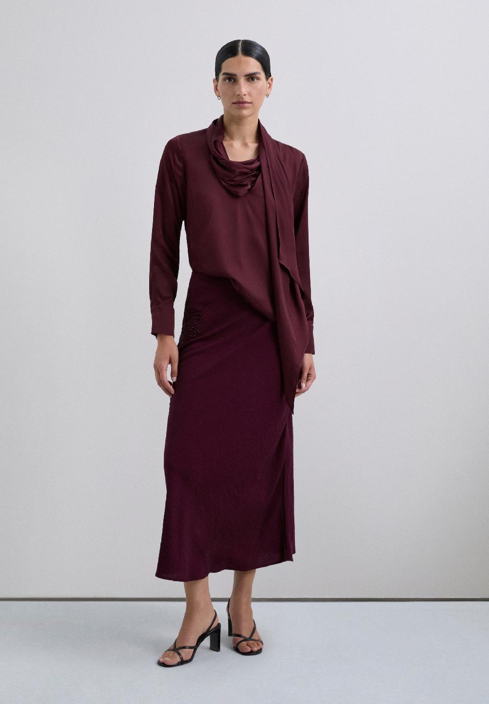 Scalpers DRAPED SATIN BLOUSE BURGUNDY