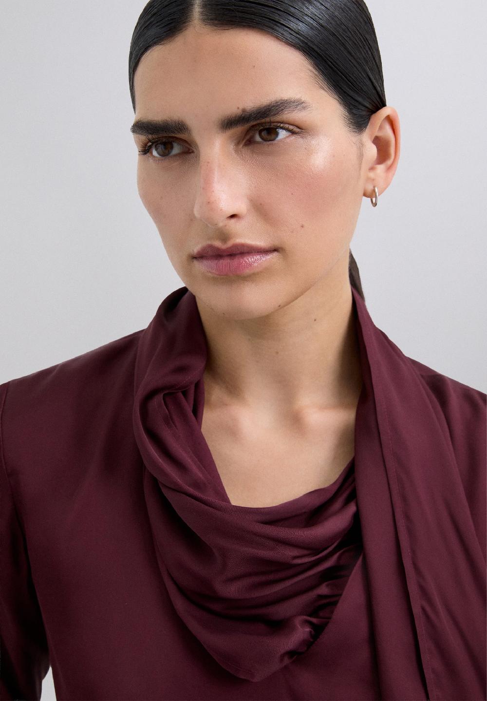 Scalpers DRAPED SATIN BLOUSE BURGUNDY