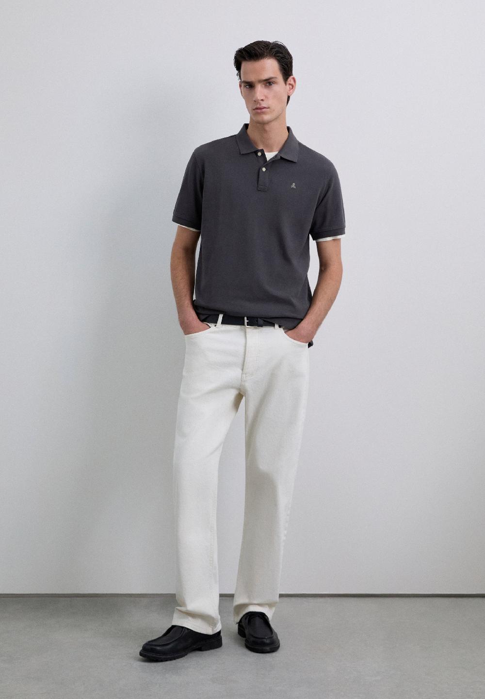 Scalpers EMBROIDERED PIQUÉ POLO SHIRT ANTHRACITE