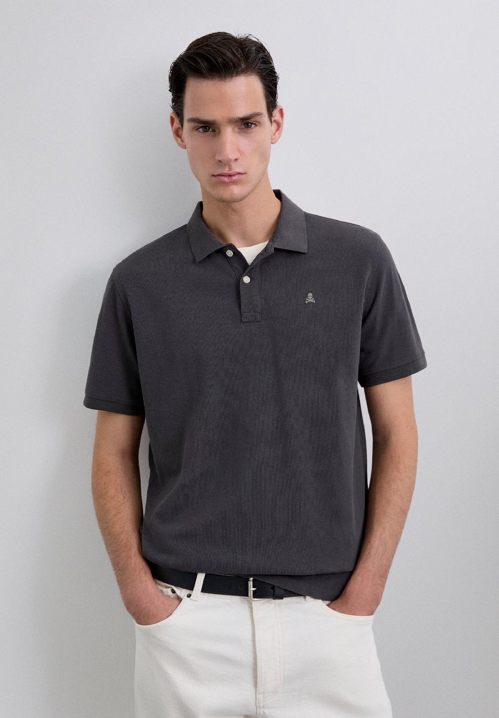 scalpers EMBROIDERED PIQUÉ POLO SHIRT ANTHRACITE