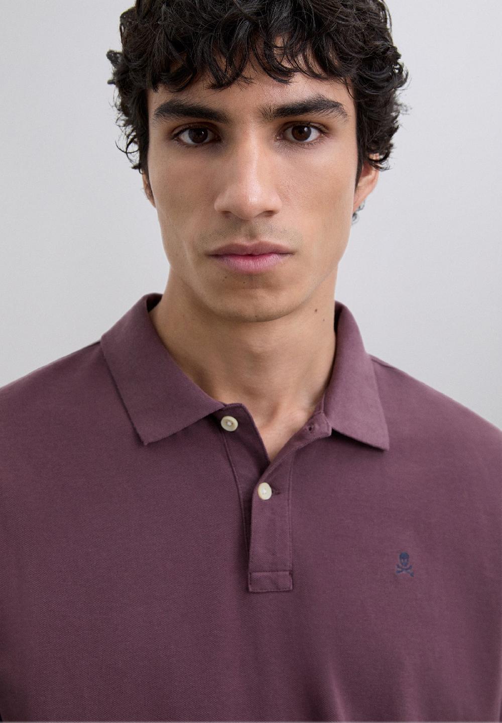 Scalpers EMBROIDERED PIQUÉ POLO SHIRT BURGUNDY