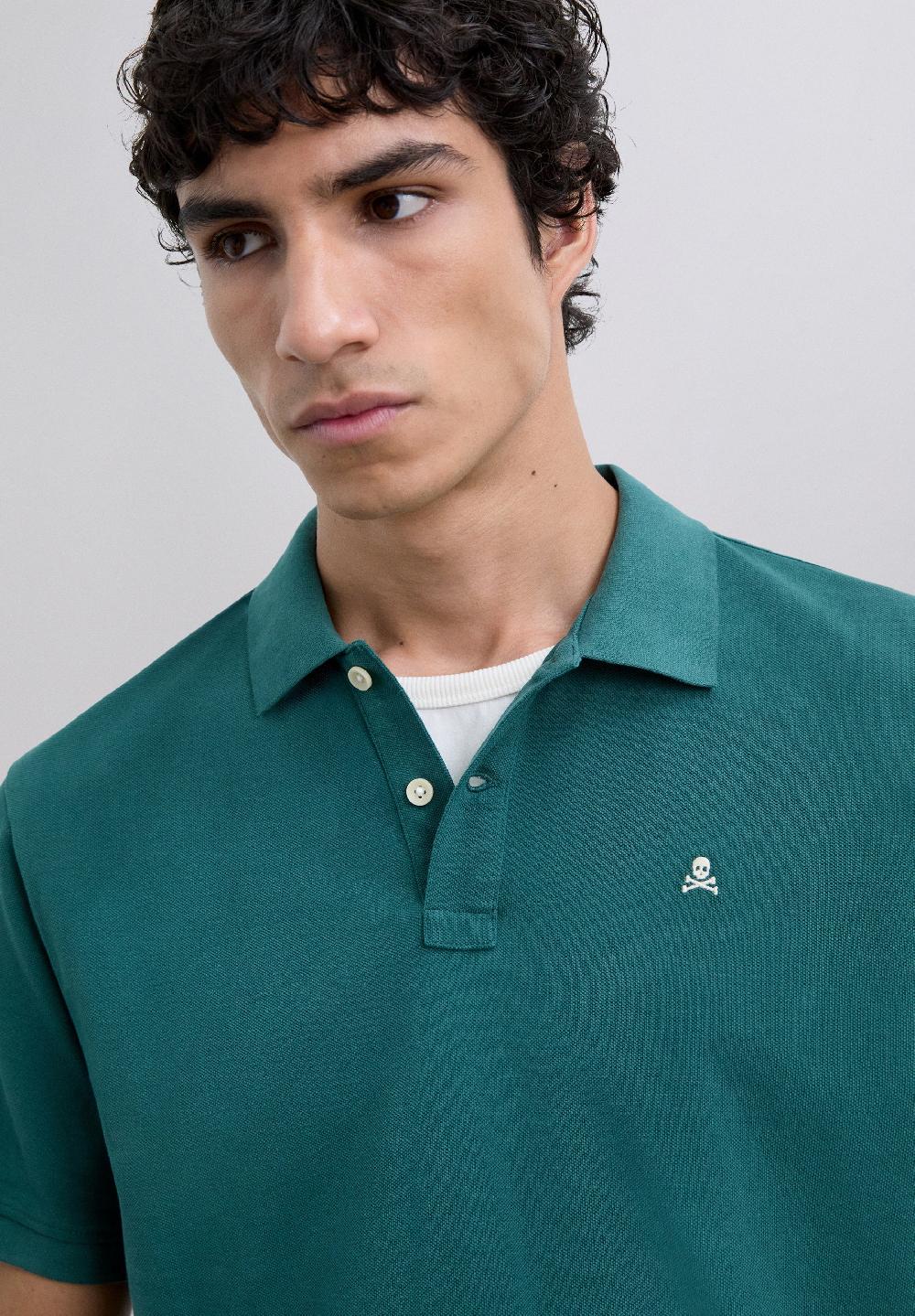 Scalpers EMBROIDERED PIQUÉ POLO SHIRT GREEN