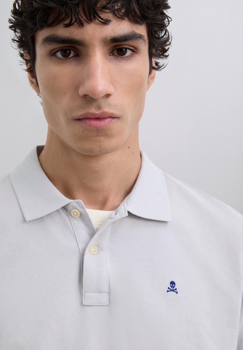 Scalpers EMBROIDERED PIQUÉ POLO SHIRT LIGHT GREY