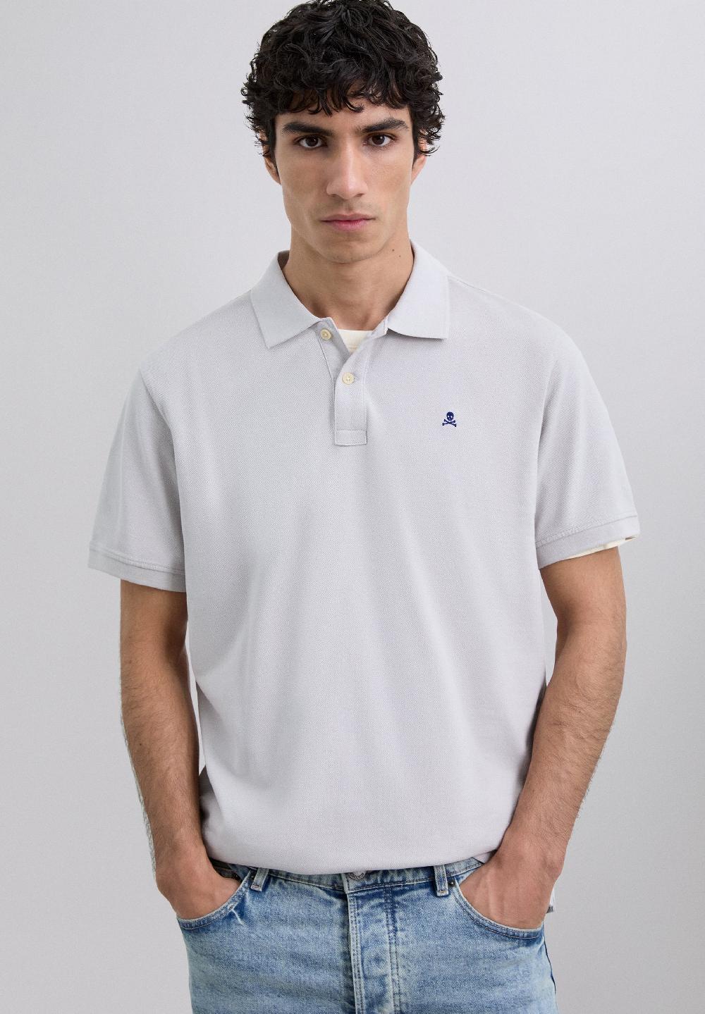 Scalpers EMBROIDERED PIQUÉ POLO SHIRT LIGHT GREY