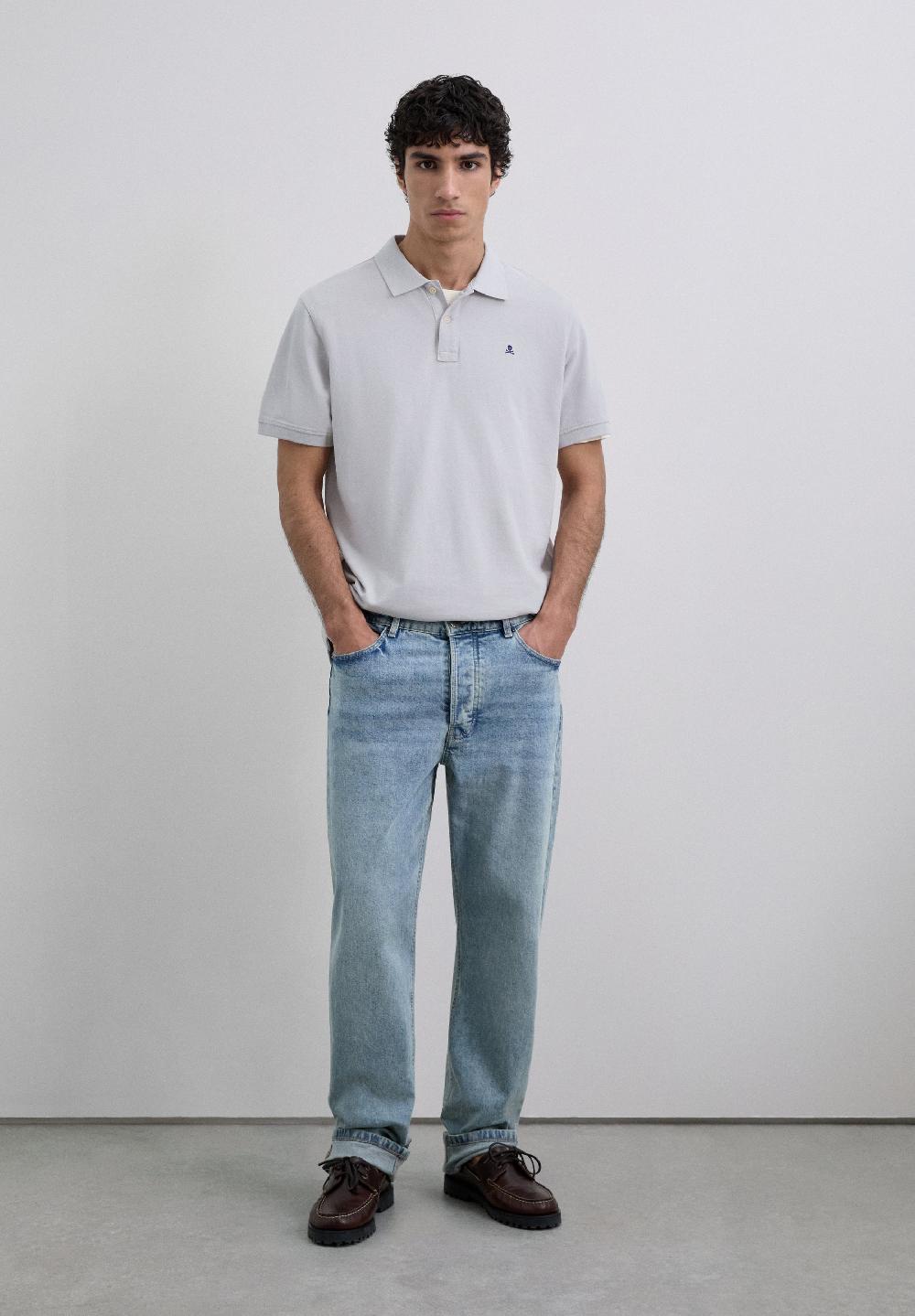 Scalpers EMBROIDERED PIQUÉ POLO SHIRT LIGHT GREY