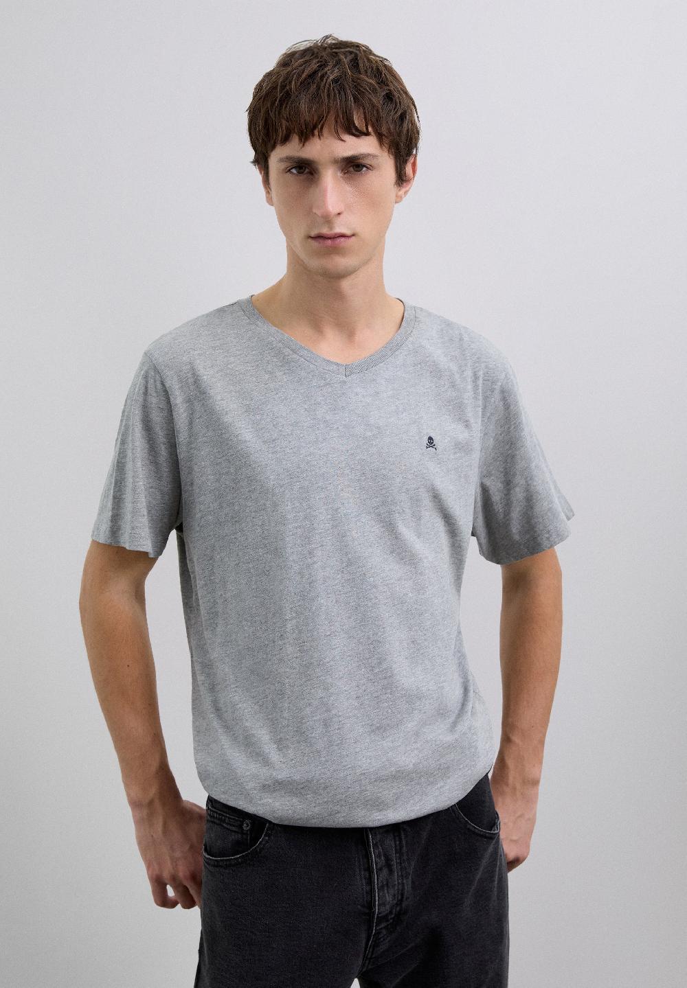 Scalpers EMBROIDERED SKULL T-SHIRT GREY MELANGE