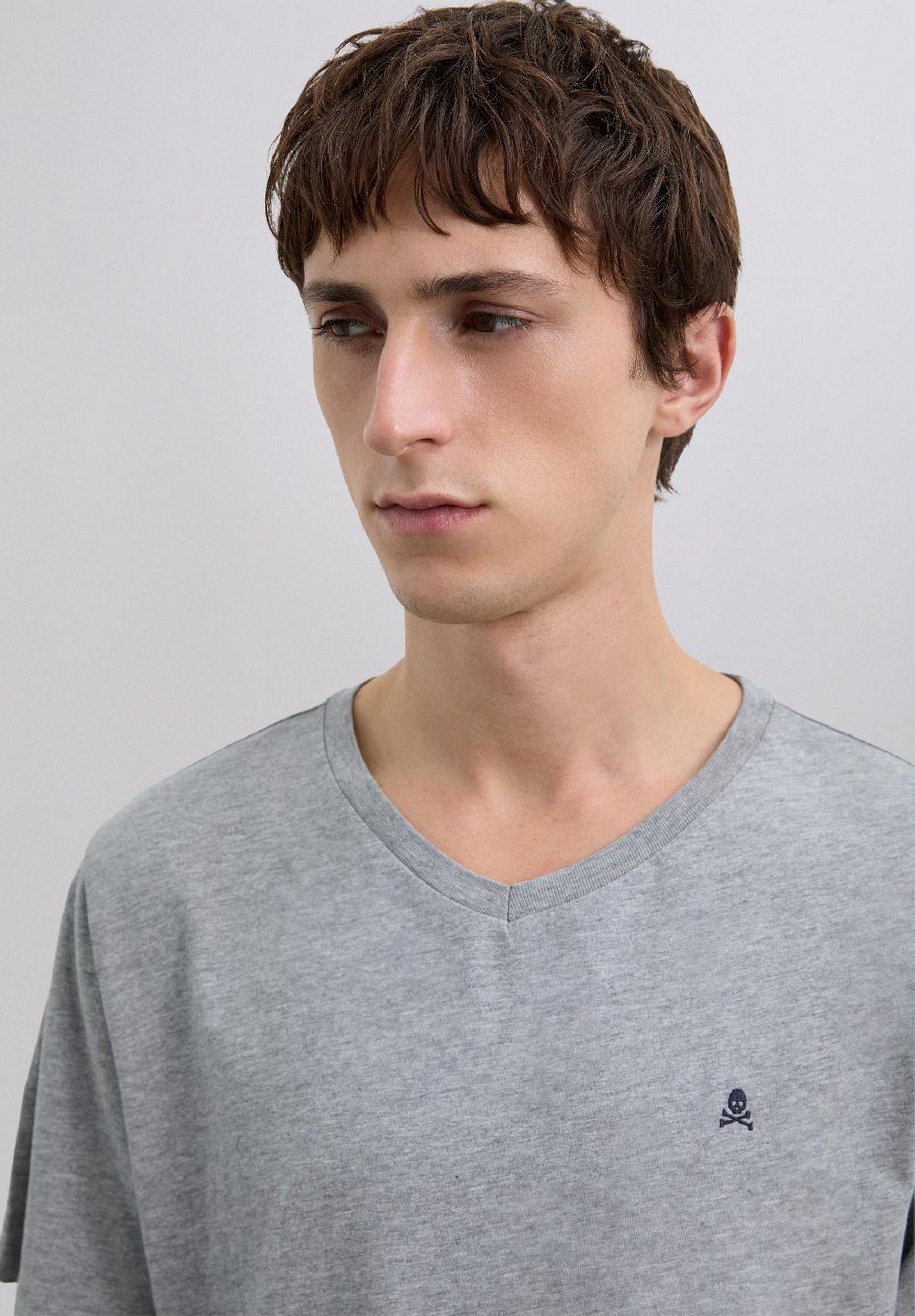 Scalpers EMBROIDERED SKULL T-SHIRT GREY MELANGE