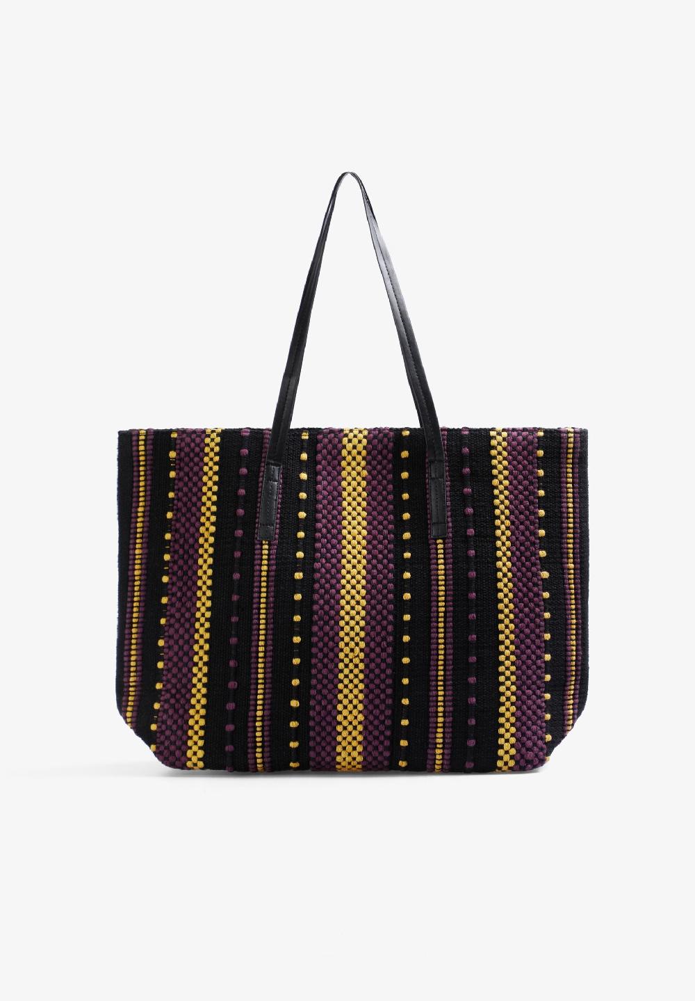 Scalpers ETHNIC PRINT SHOPPER BAG MUSTARD/BURGUNDY