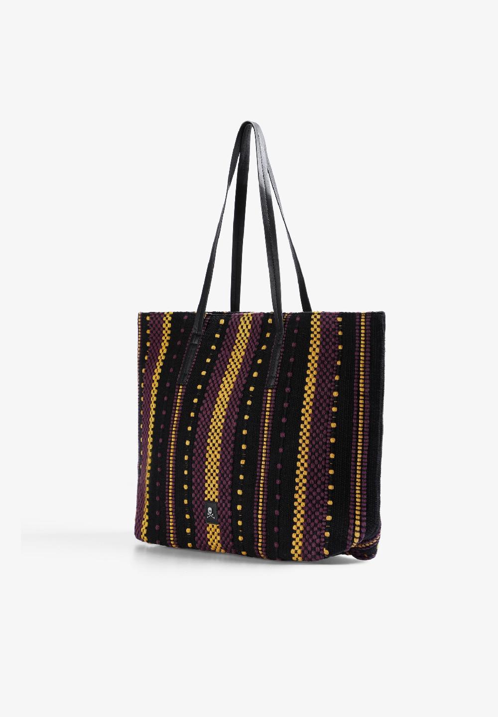 Scalpers ETHNIC PRINT SHOPPER BAG MUSTARD/BURGUNDY