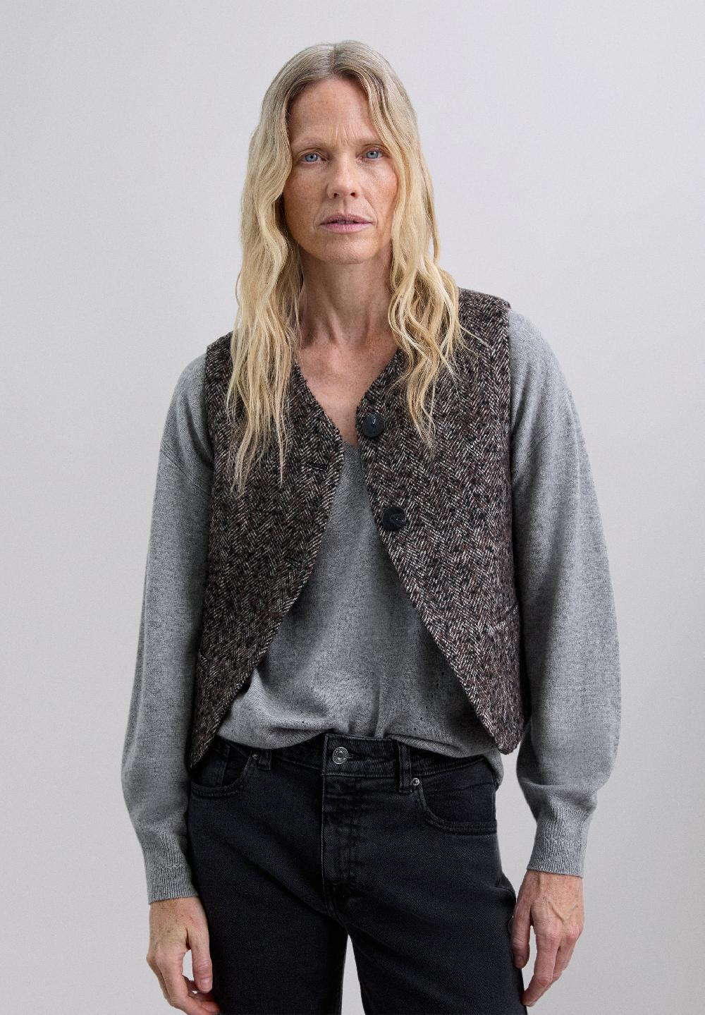 scalpers FITTED HERRINGBONE WAISTCOAT GREY