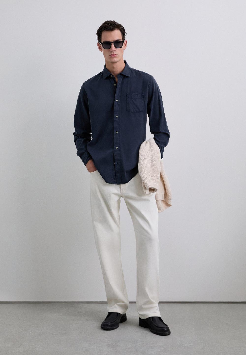 Scalpers FLOWING COTTON SHIRT NAVY