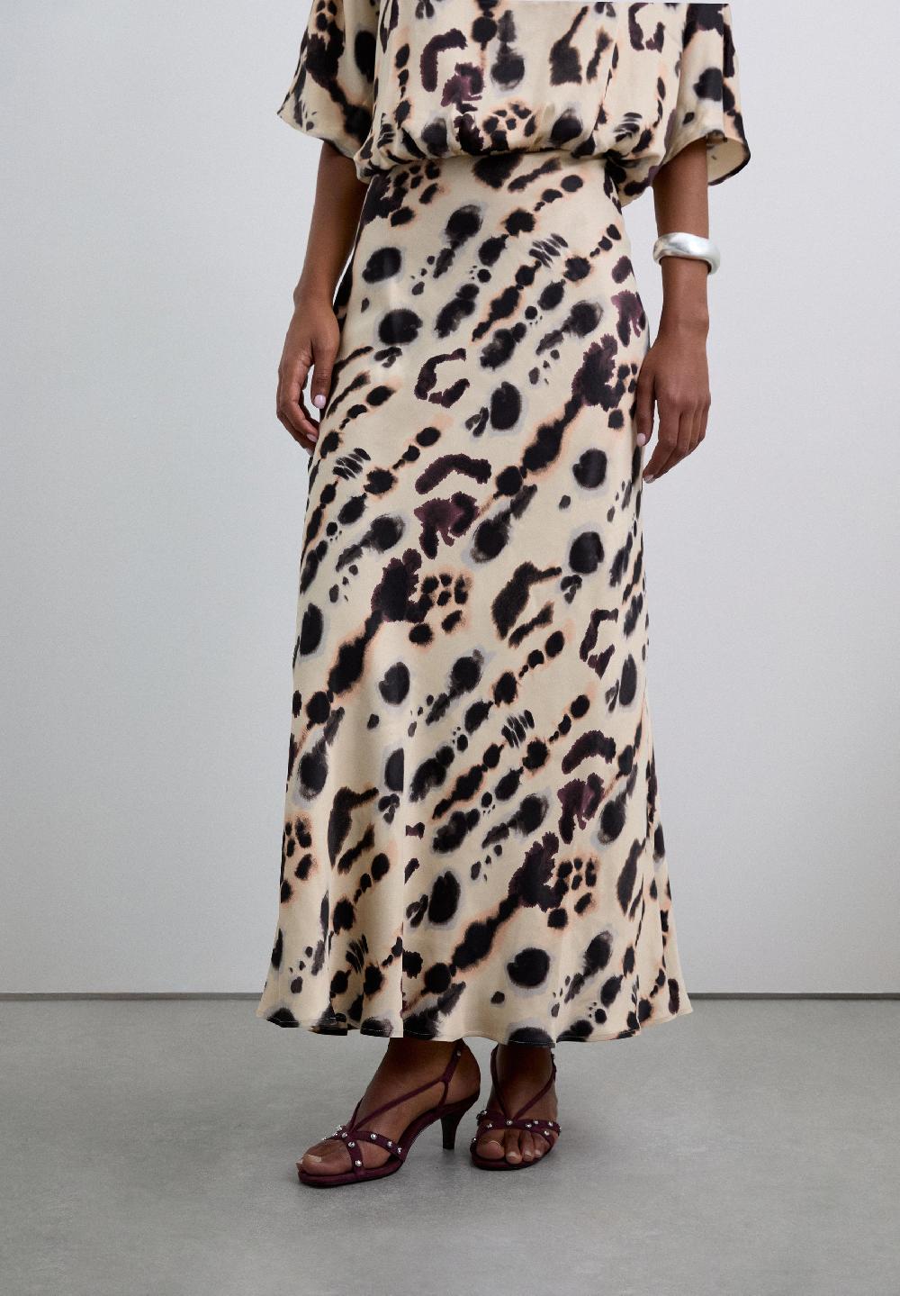 Scalpers FLOWING SATIN MIDI SKIRT ECRU