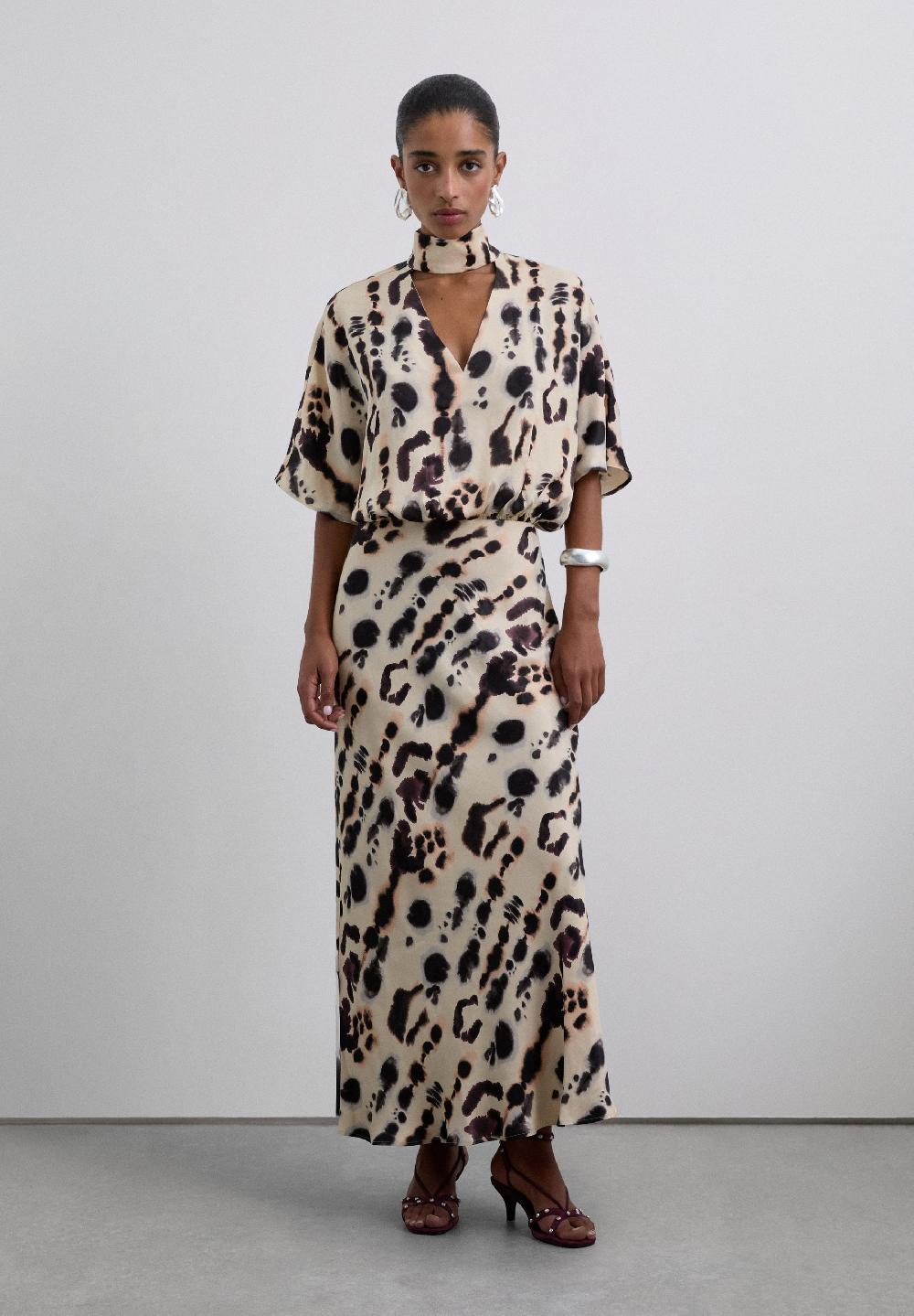 scalpers FLOWING SATIN MIDI SKIRT ECRU