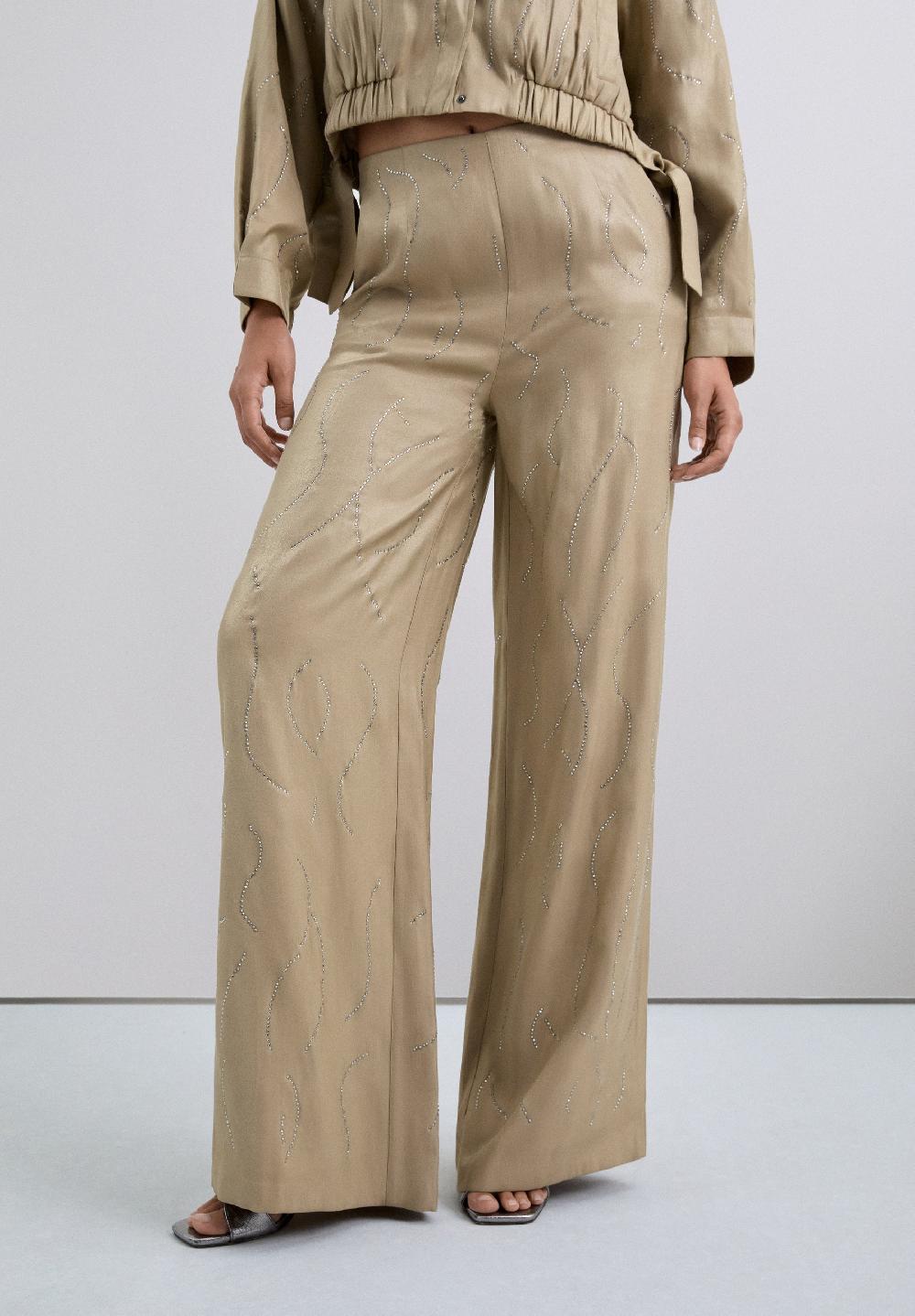 Scalpers FLOWING TROUSERS WITH RHINESTONES TAUPE