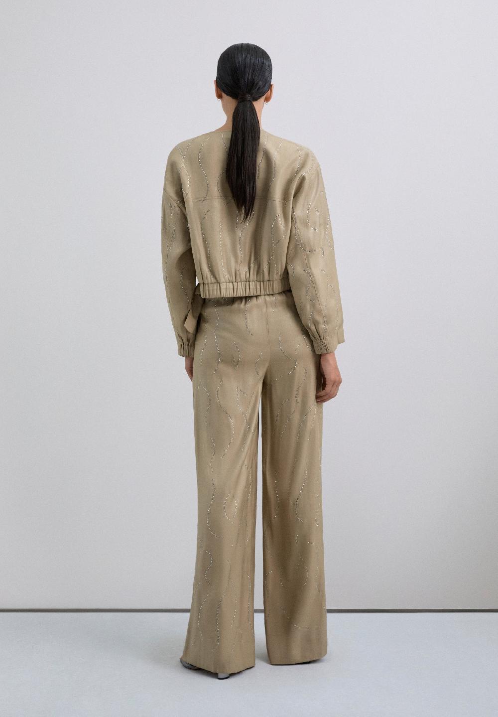 Scalpers FLOWING TROUSERS WITH RHINESTONES TAUPE