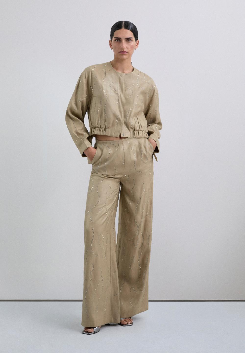 scalpers FLOWING TROUSERS WITH RHINESTONES TAUPE