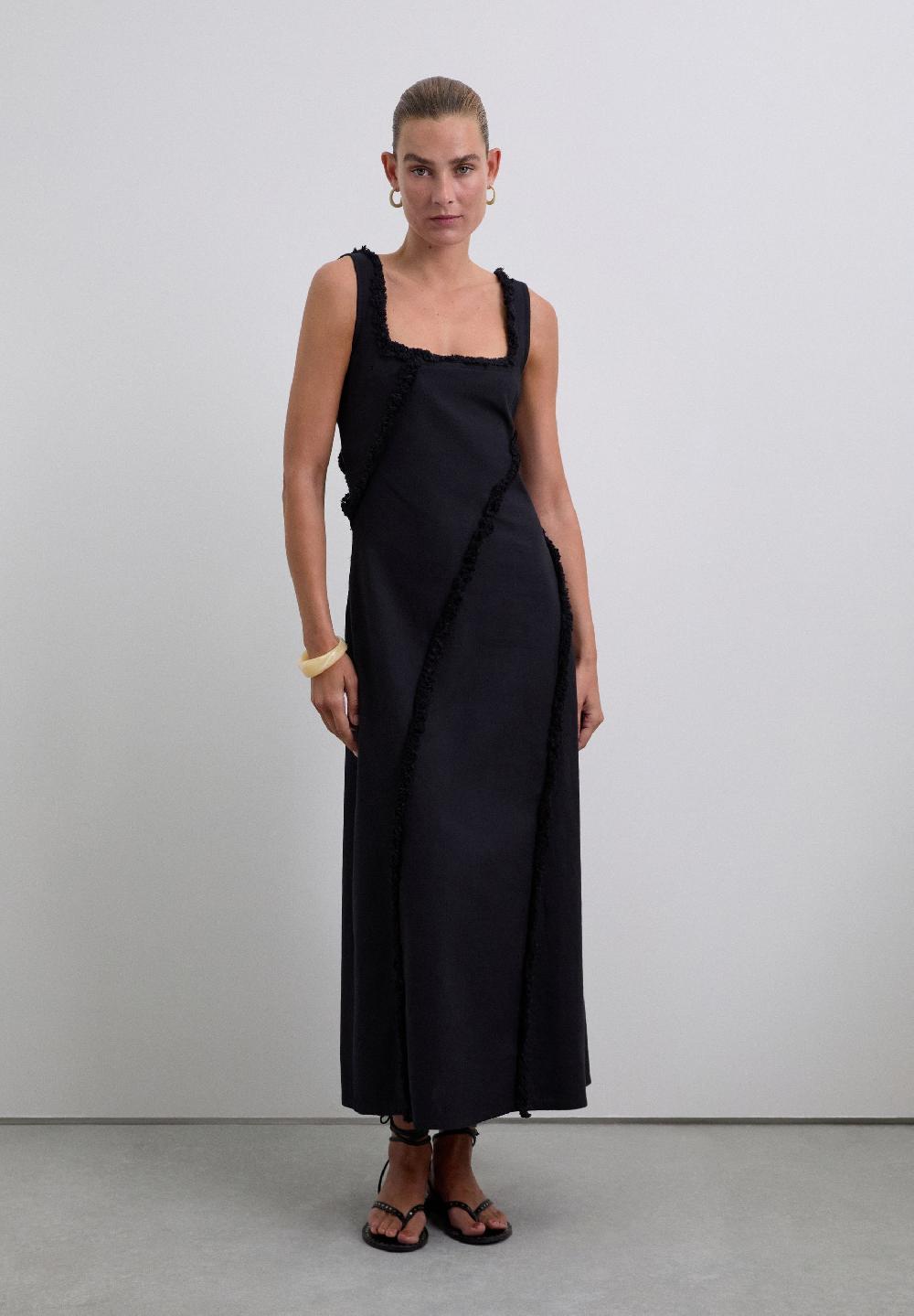 Scalpers FRINGED DRESS WITH TOPSTITCHING BLACK