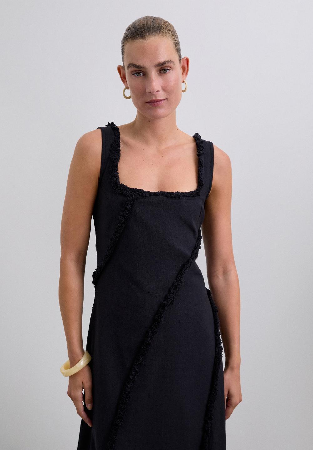 Scalpers FRINGED DRESS WITH TOPSTITCHING BLACK