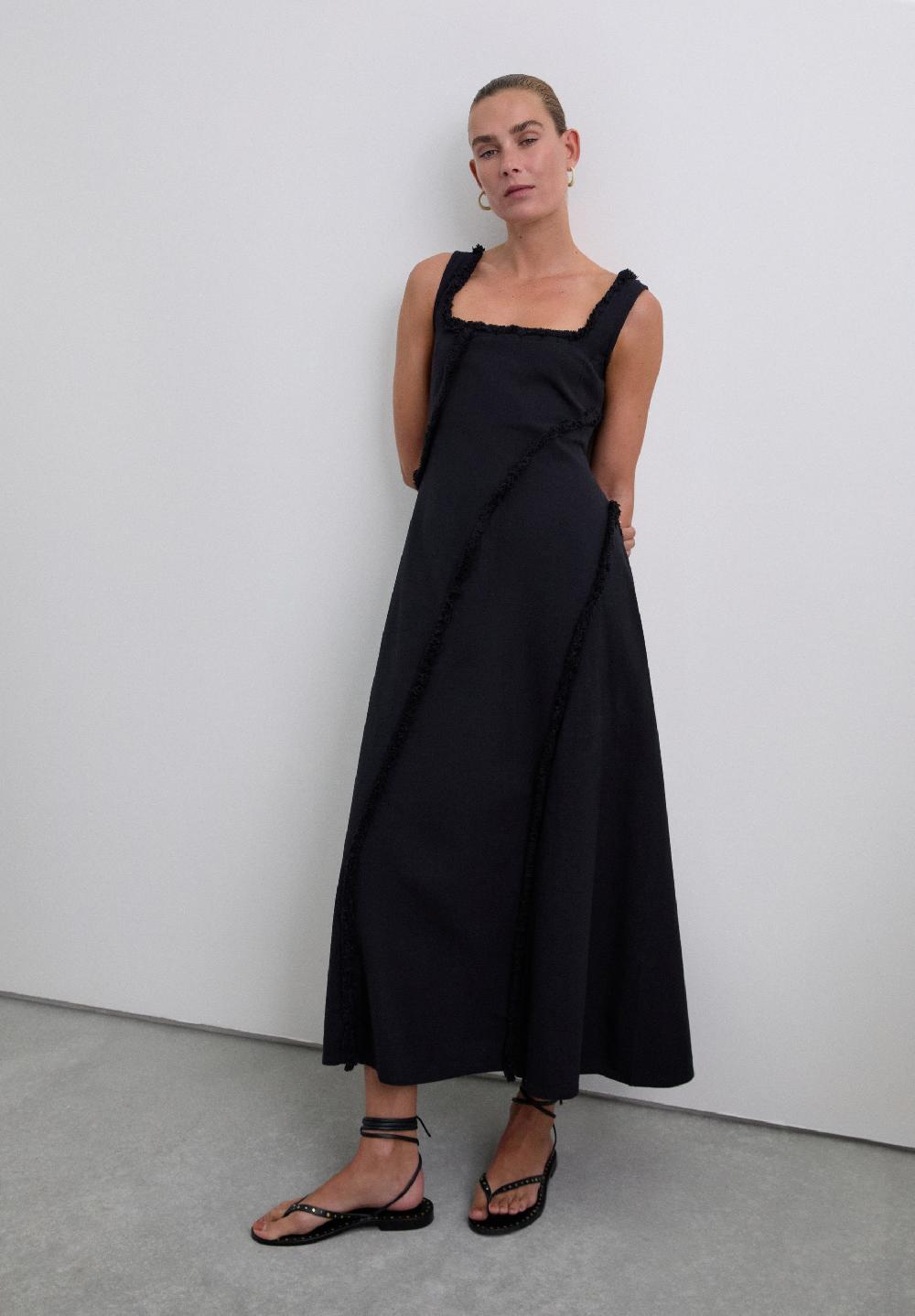 Scalpers FRINGED DRESS WITH TOPSTITCHING BLACK