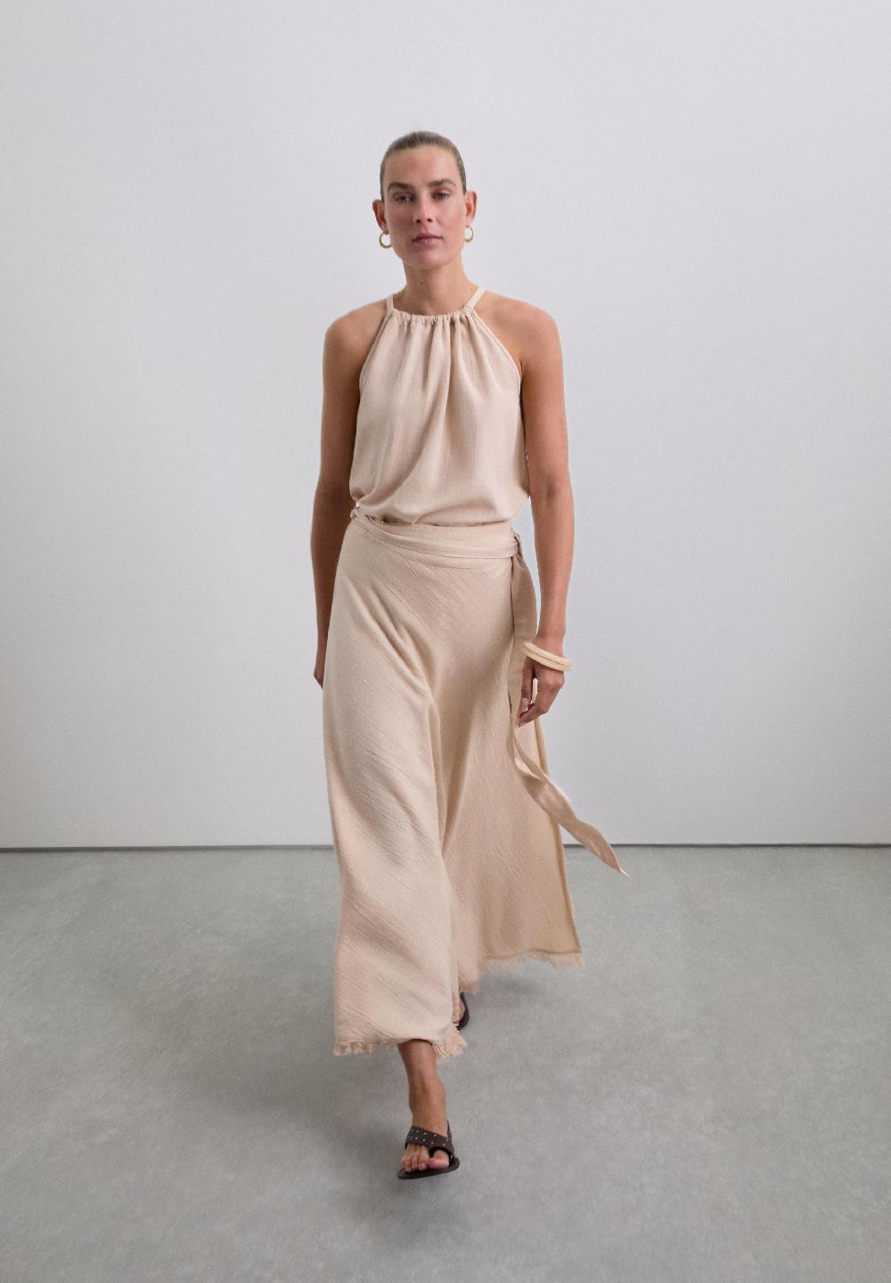 Scalpers FRINGED MIDI SKIRT NATURAL