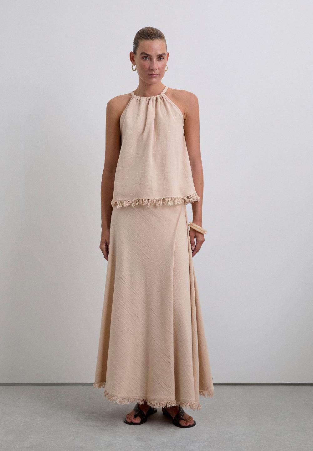 Scalpers FRINGED MIDI SKIRT NATURAL