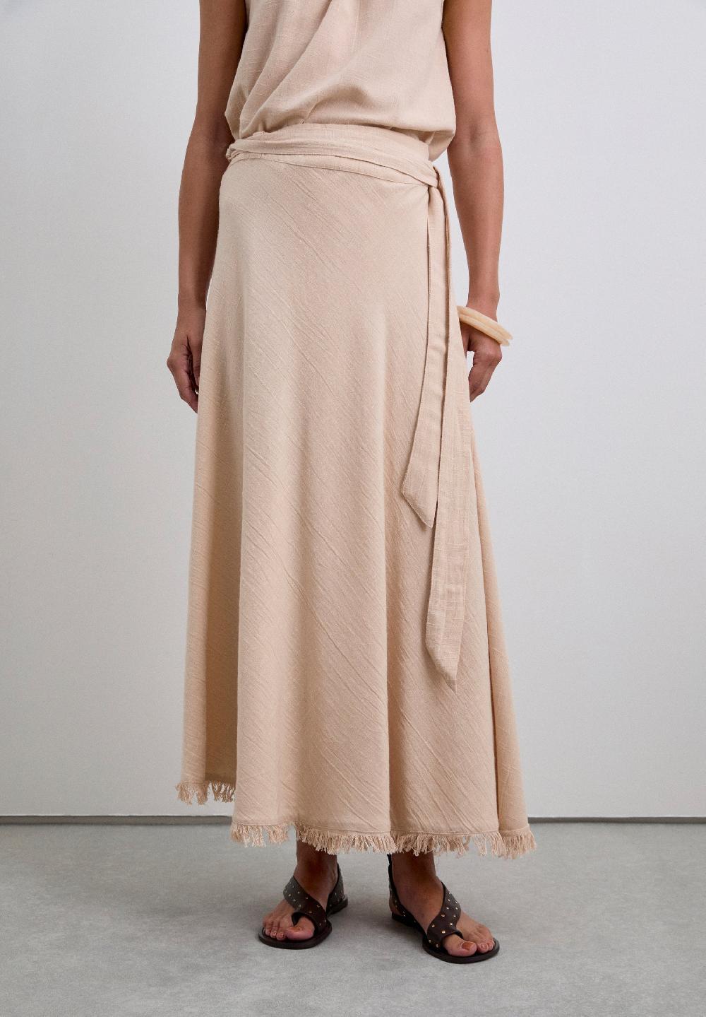 Scalpers FRINGED MIDI SKIRT NATURAL