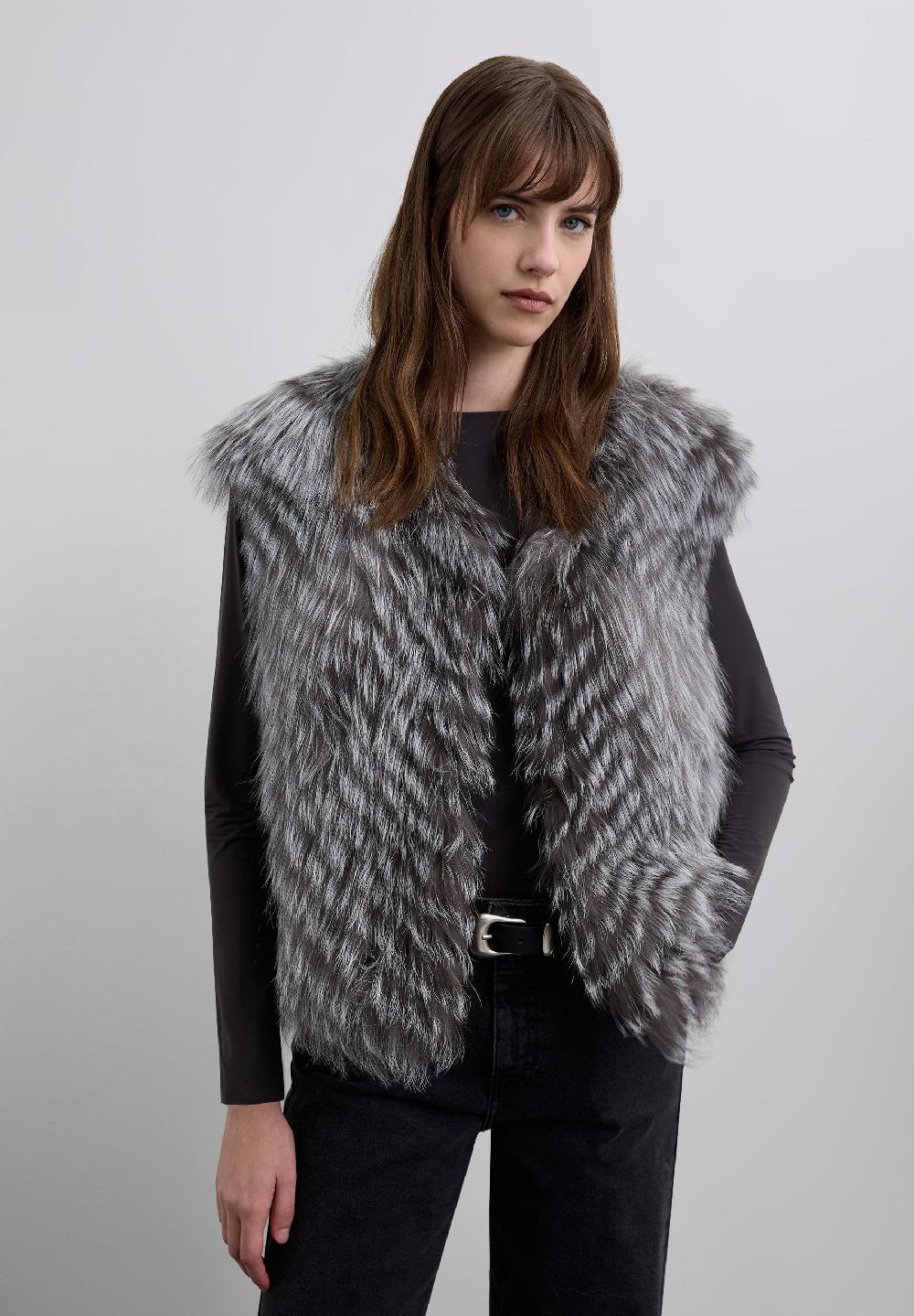 Scalpers FUR GILET GREY/BROWN