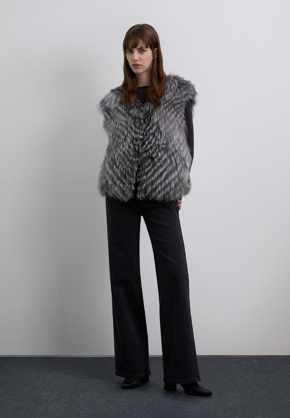 Scalpers FUR GILET GREY/BROWN