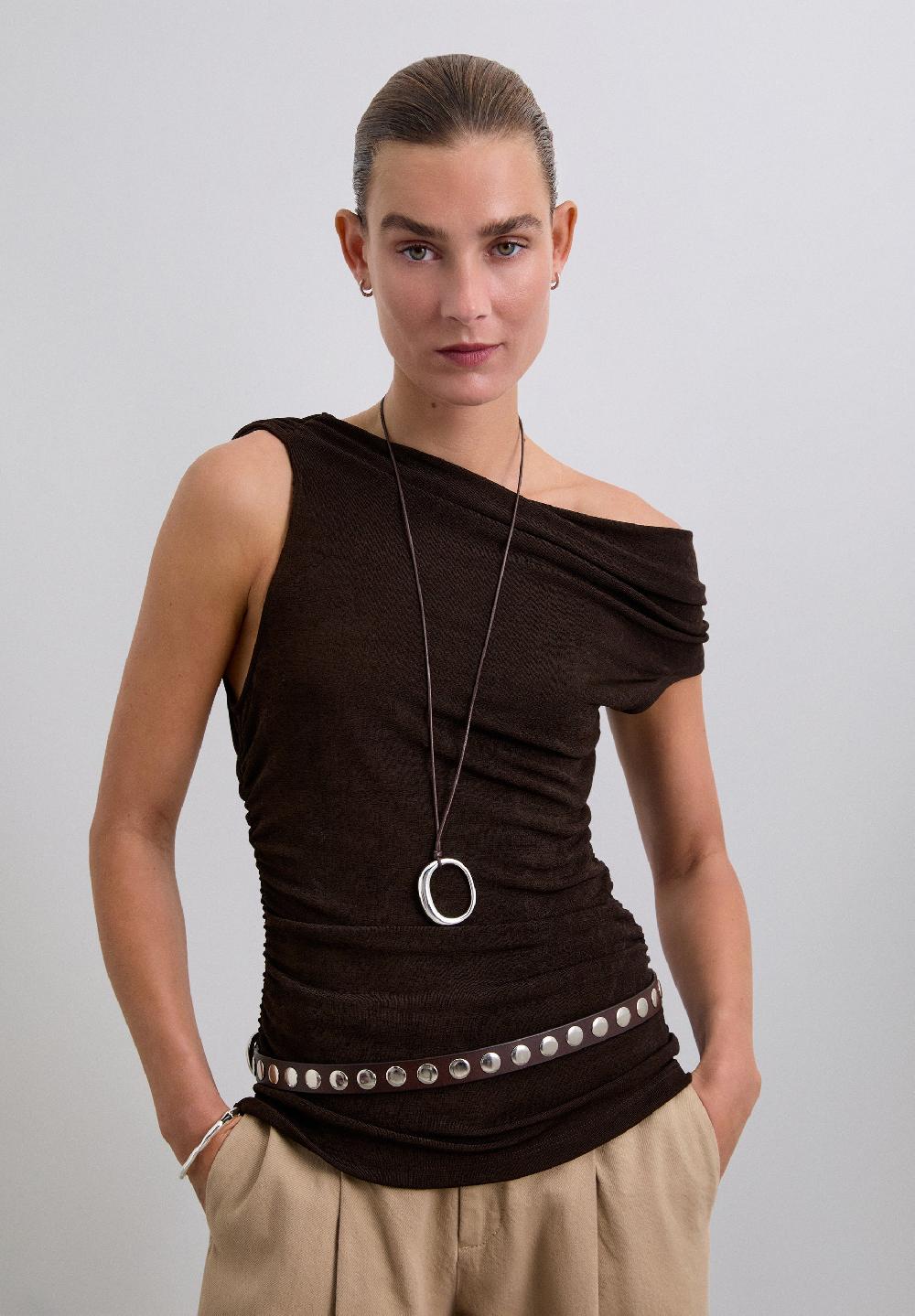 Scalpers GATHERED ASYMMETRIC TOP BROWN