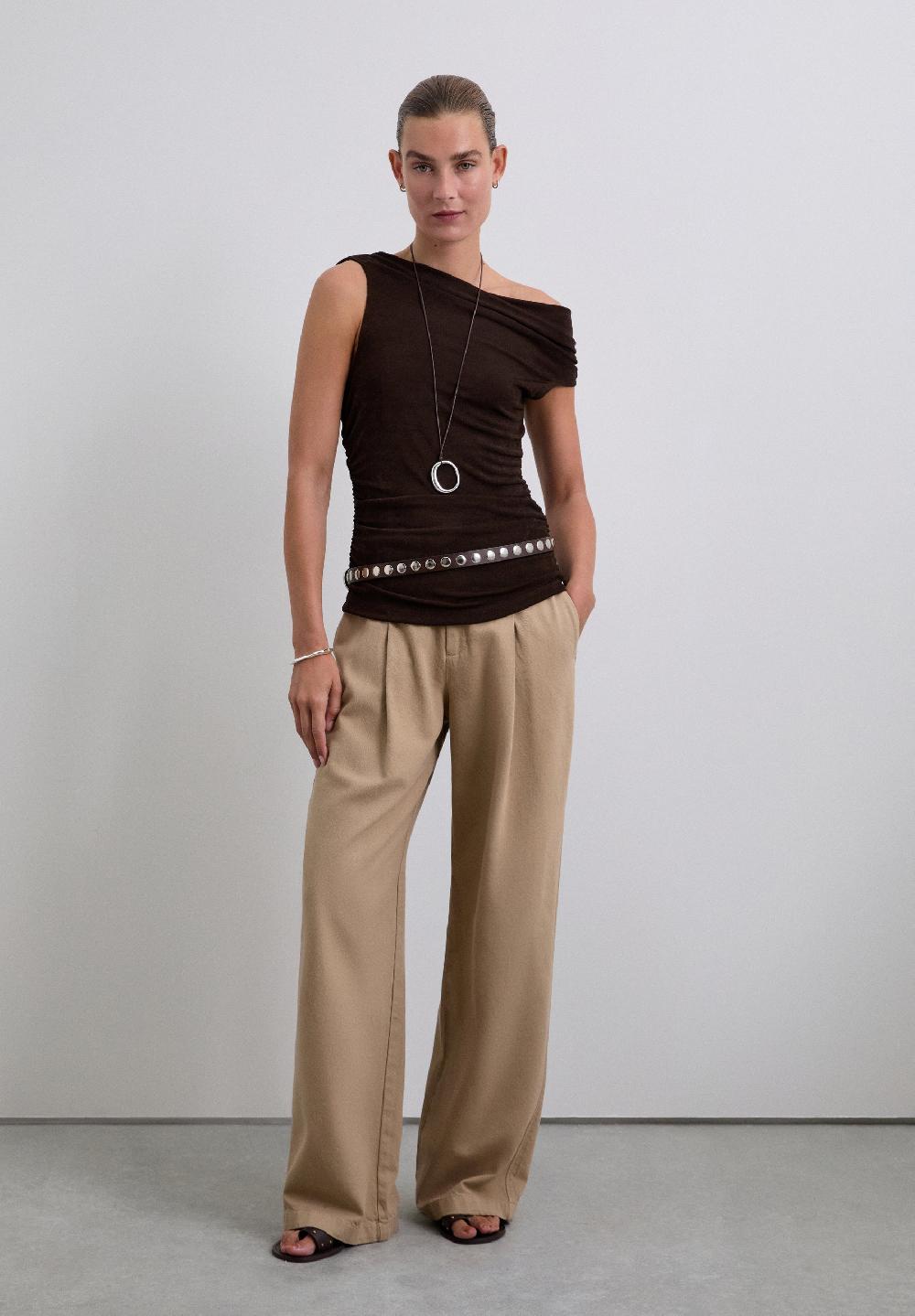 Scalpers GATHERED ASYMMETRIC TOP BROWN