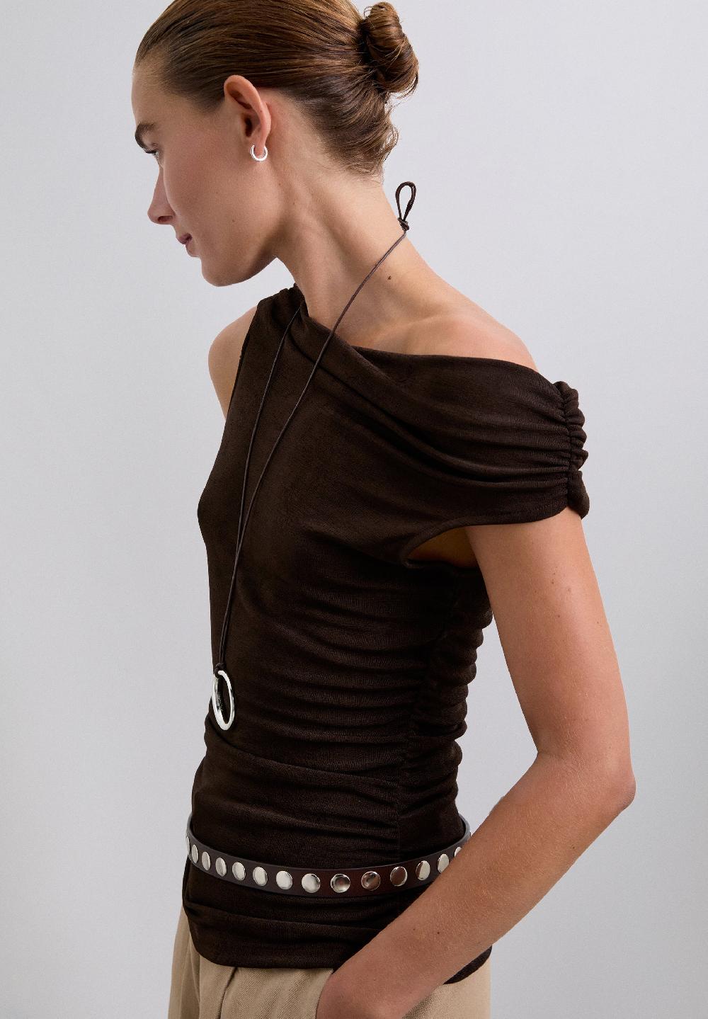 Scalpers GATHERED ASYMMETRIC TOP BROWN