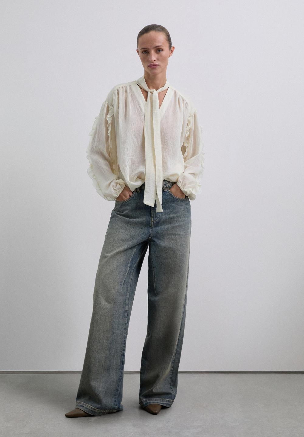 Scalpers GATHERED BLOUSE WITH TIE DETAIL ECRU