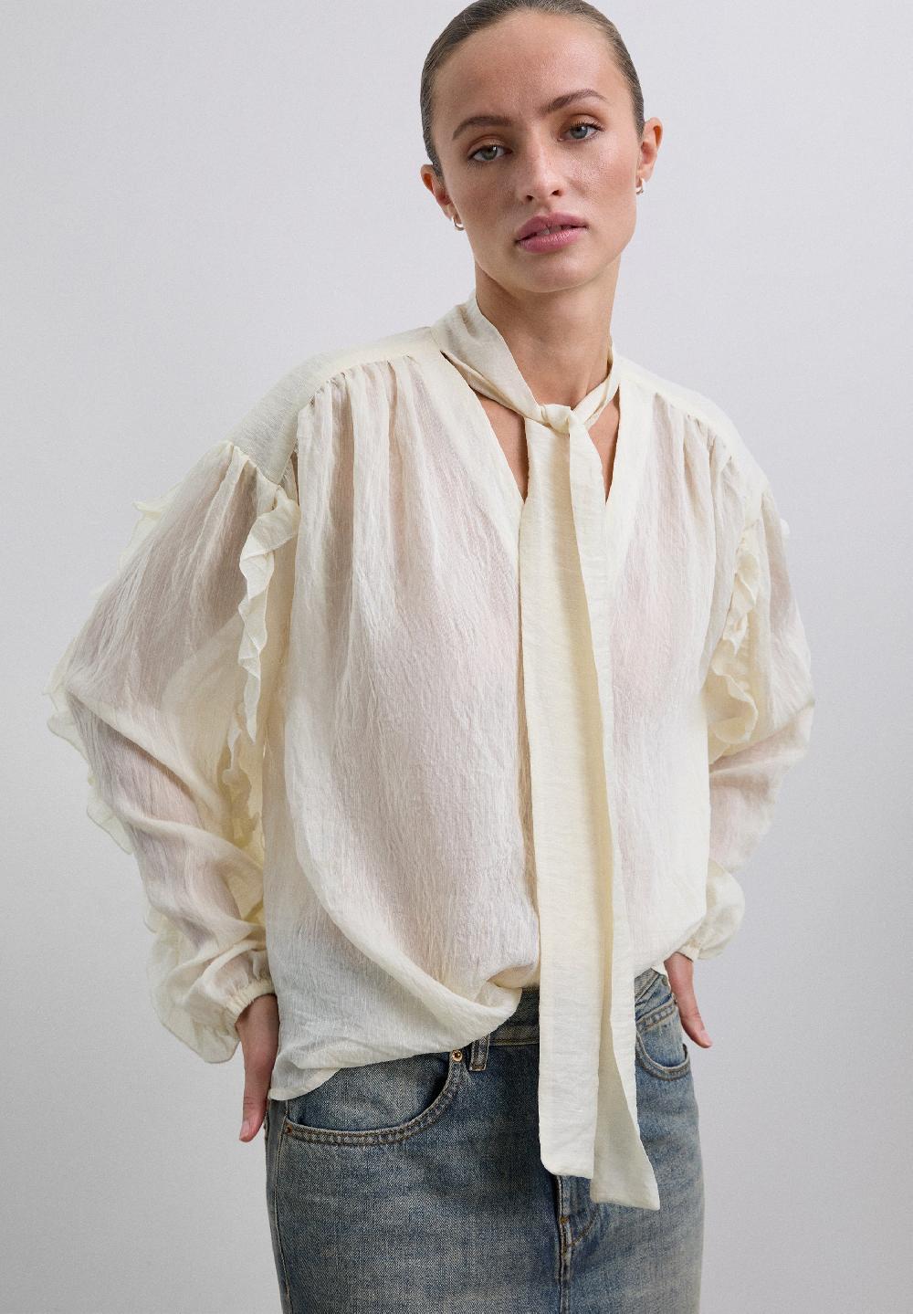 scalpers GATHERED BLOUSE WITH TIE DETAIL ECRU