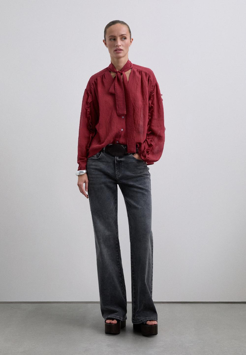 Scalpers GATHERED BLOUSE WITH TIE DETAIL RED