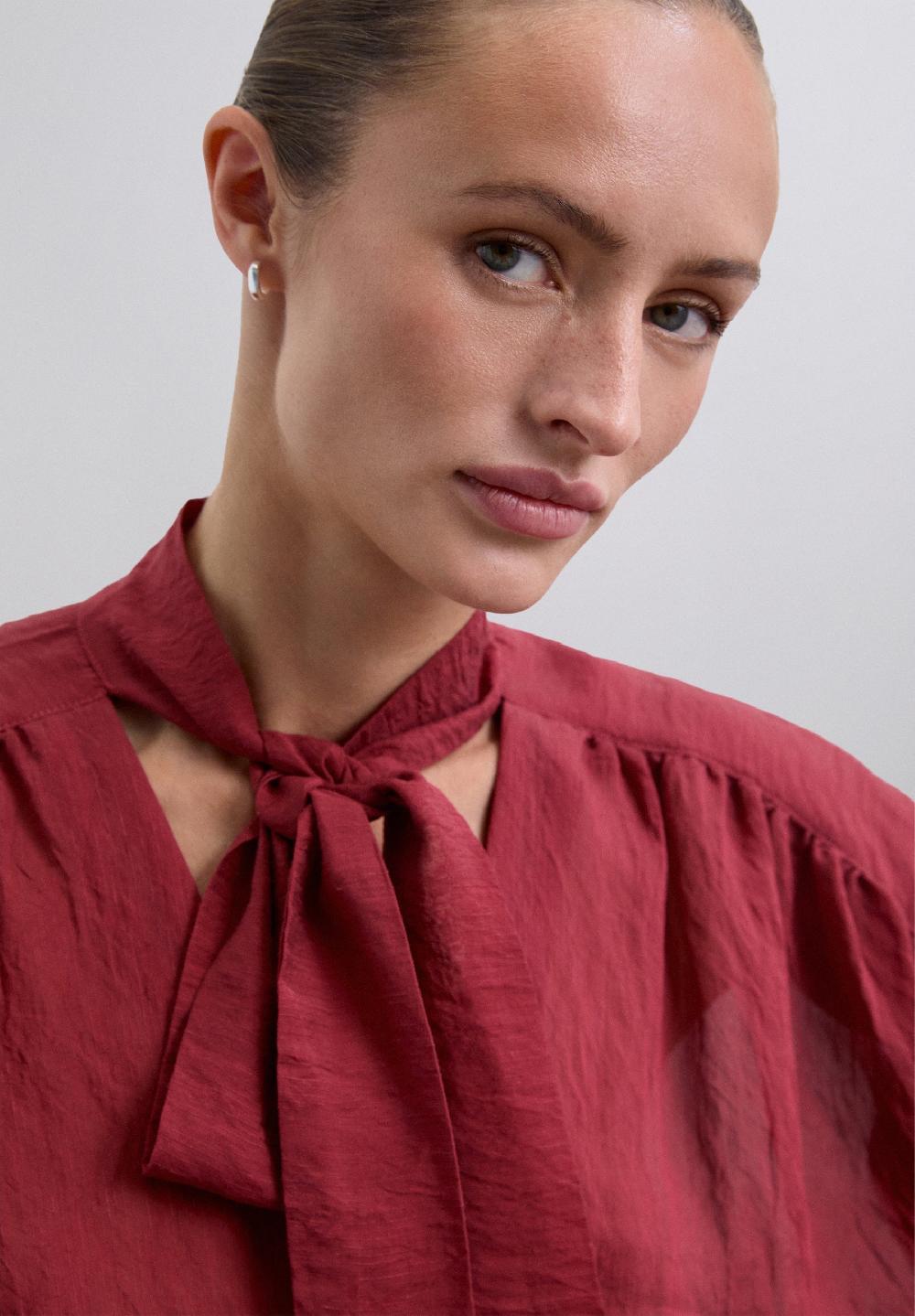 Scalpers GATHERED BLOUSE WITH TIE DETAIL RED