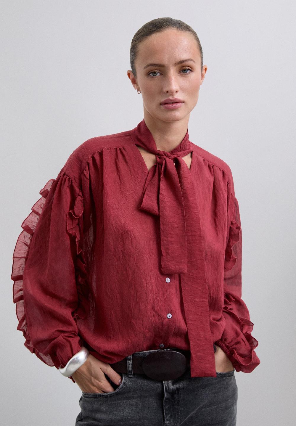 scalpers GATHERED BLOUSE WITH TIE DETAIL RED