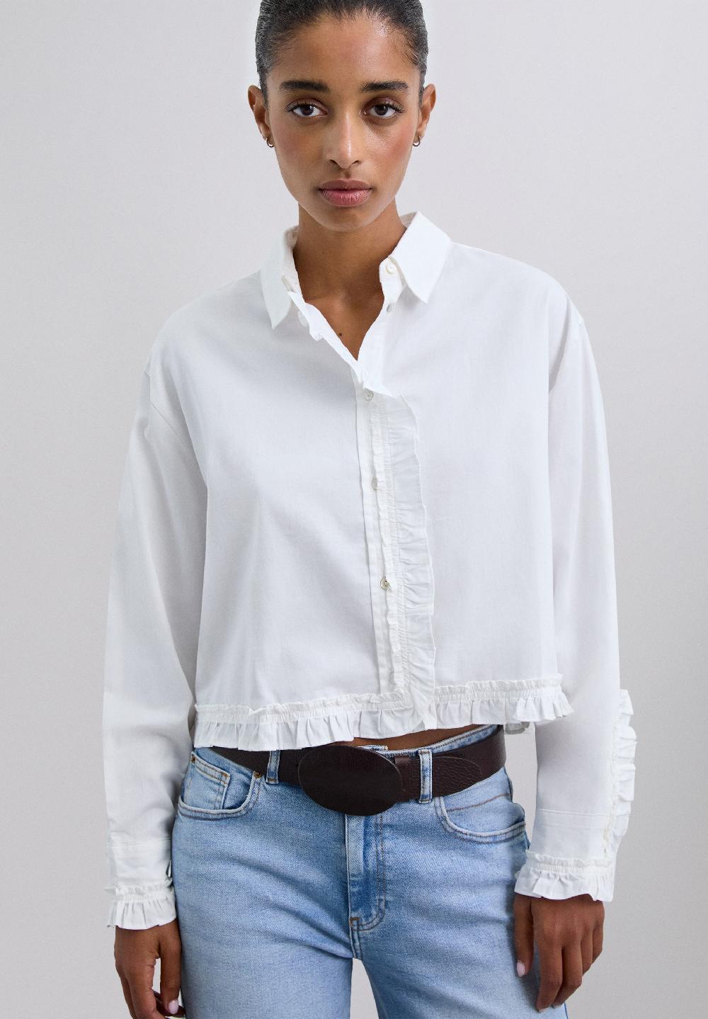 Scalpers GATHERED CROPPED SHIRT WHITE