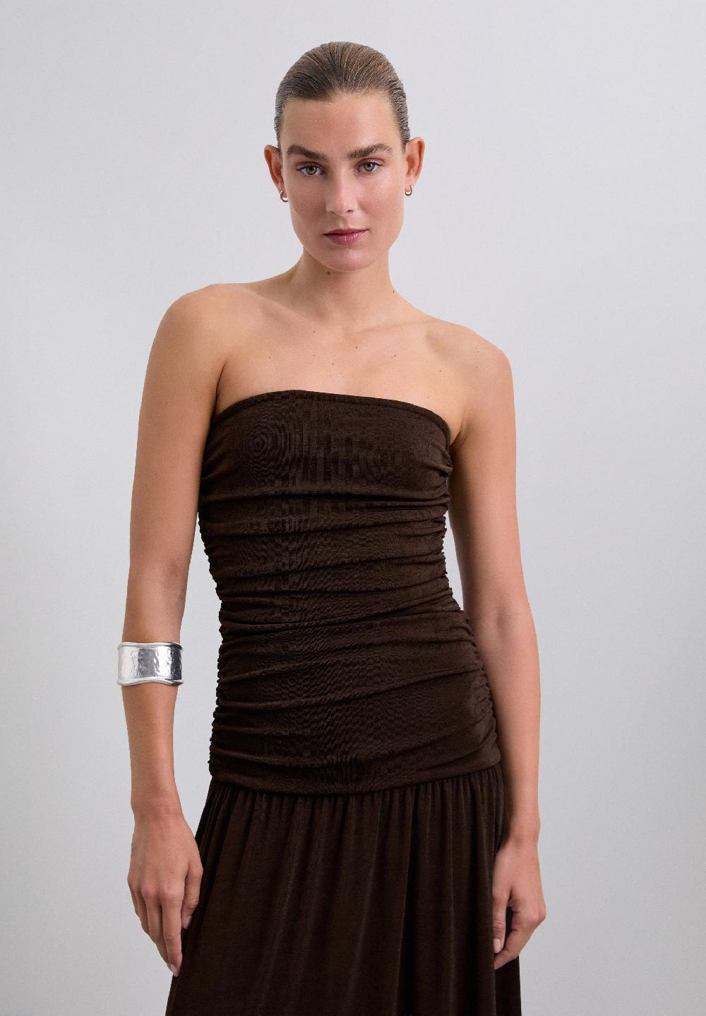 Scalpers GATHERED KNIT DRESS BROWN