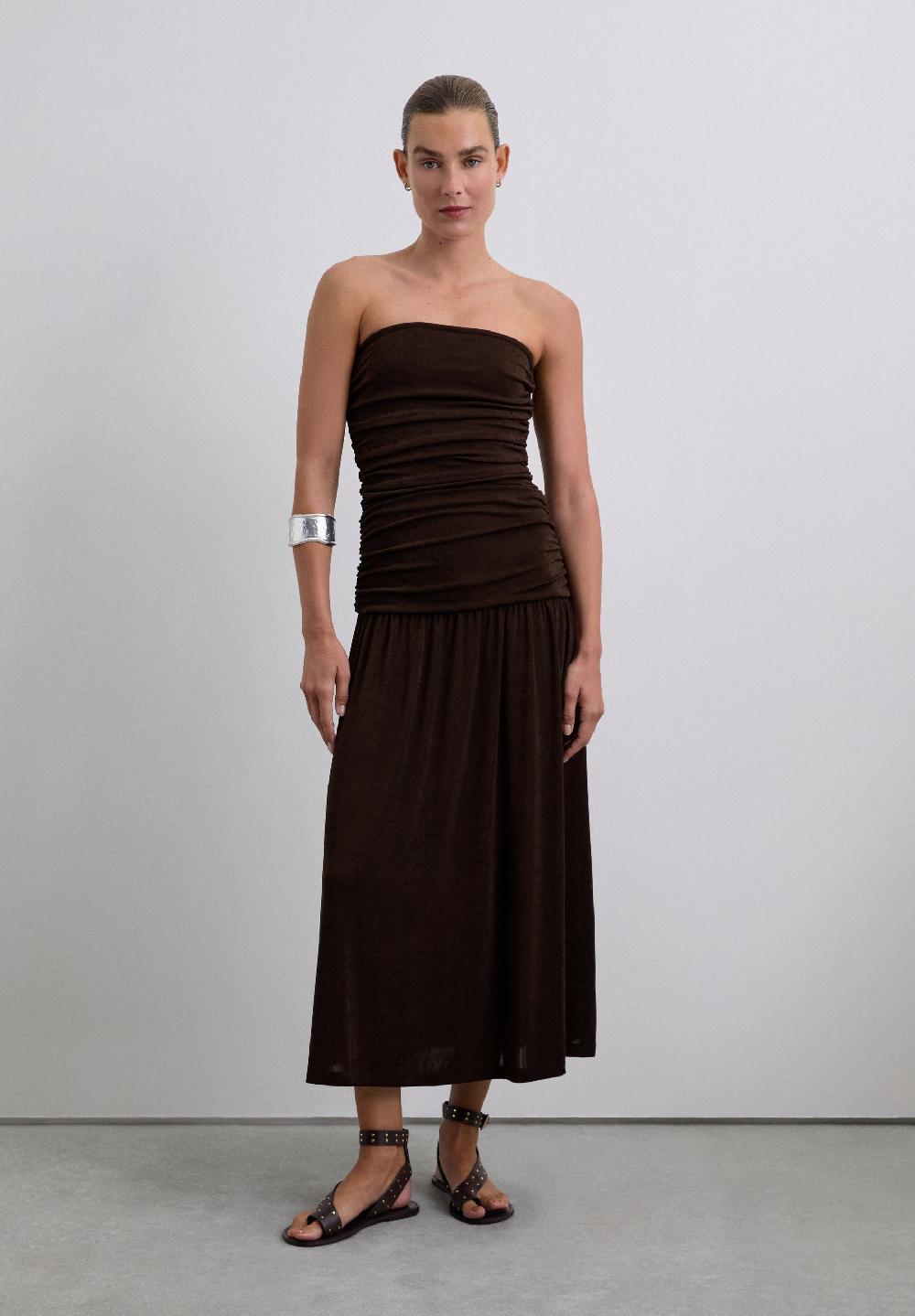 Scalpers GATHERED KNIT DRESS BROWN