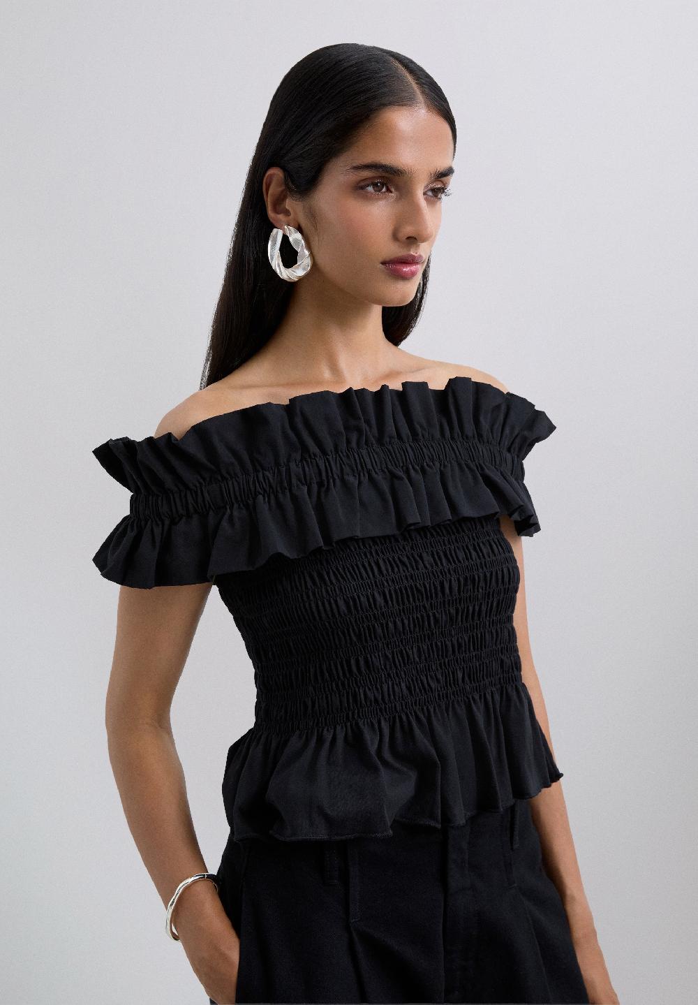 Scalpers GATHERED RUFFLES TOP BLACK