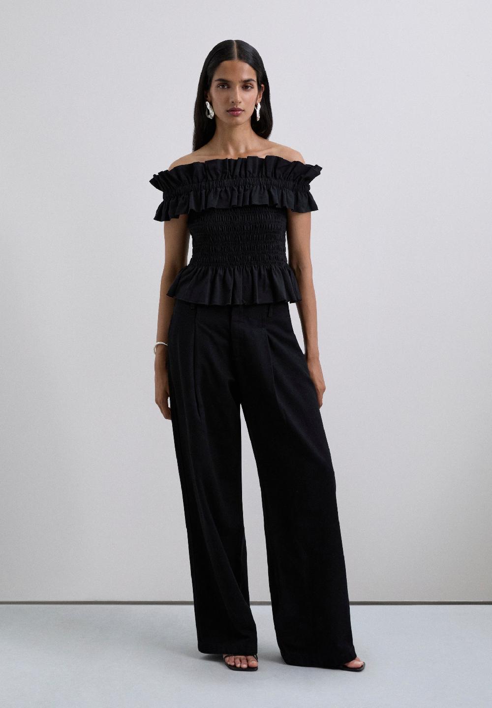 Scalpers GATHERED RUFFLES TOP BLACK