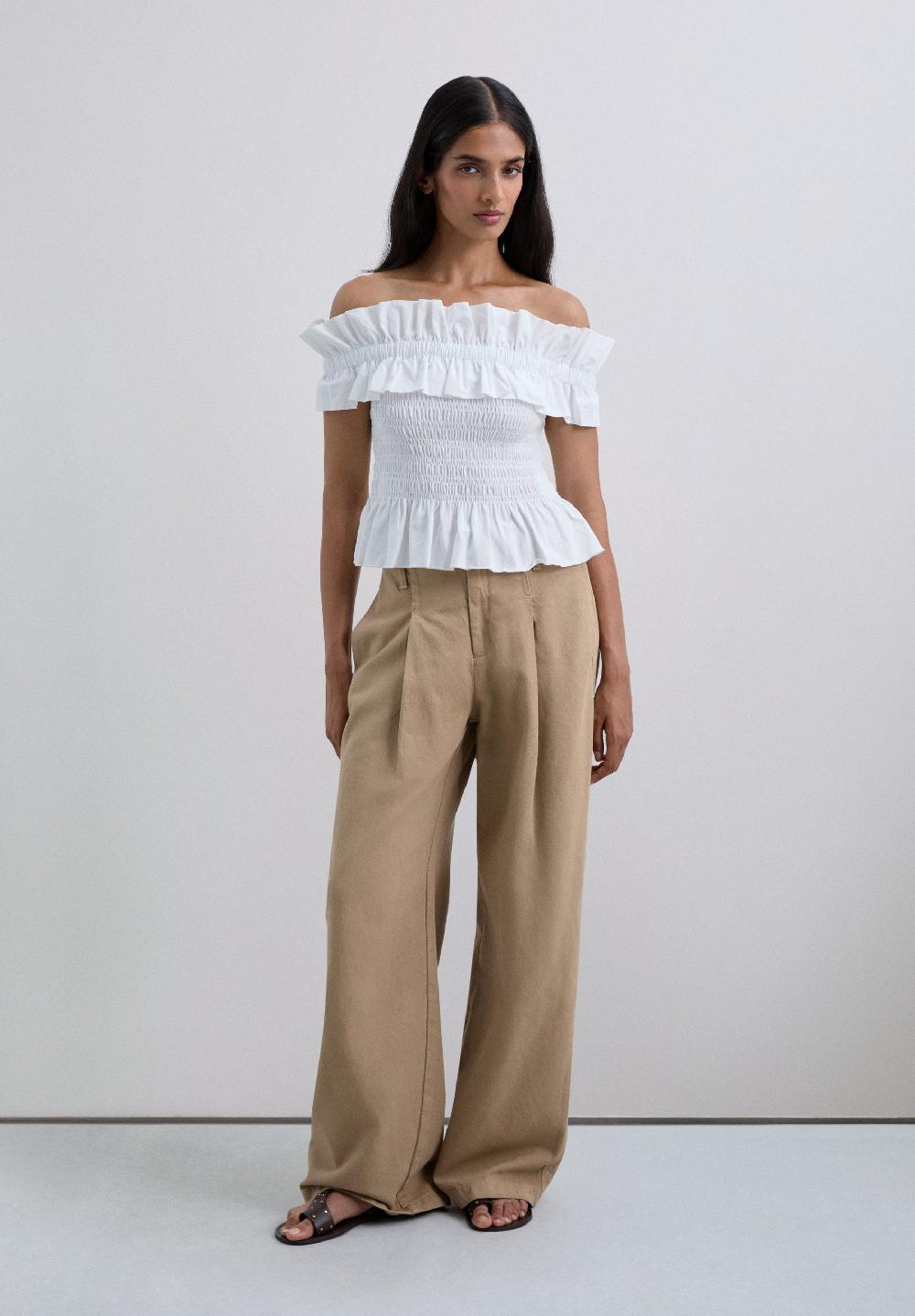 Scalpers GATHERED RUFFLES TOP WHITE