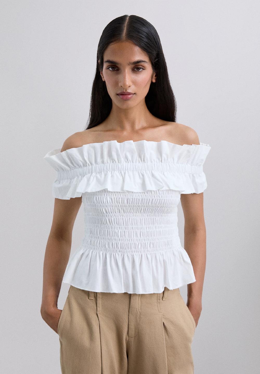 Scalpers GATHERED RUFFLES TOP WHITE
