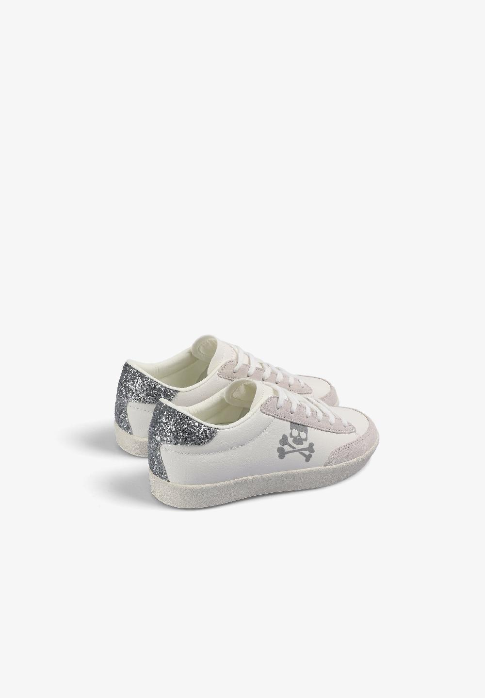 Scalpers GLITTER SKULL SNEAKERS OFF WHITE/SILVER
